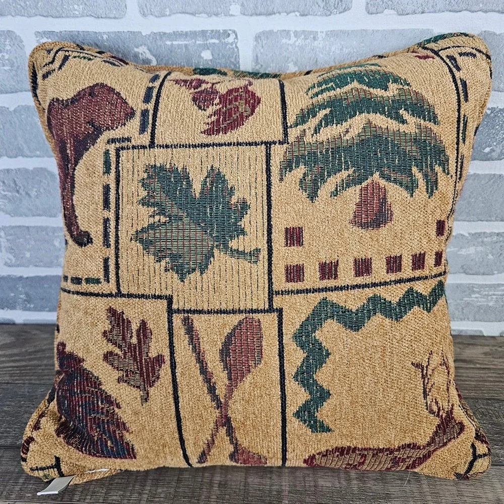 Newport Bear Pinecone Tapestry Throw Pillow Cabin Lodge Lake House Decor 16x16